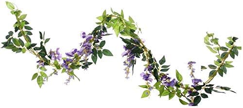2Pcs 6.6Ft Artificial Flowers Vines Silk Wisteria Artificial Garlands Fake Hanging Green Leaf Flower Ivy Vines for Home Garden Wedding Arch Decor, Purple