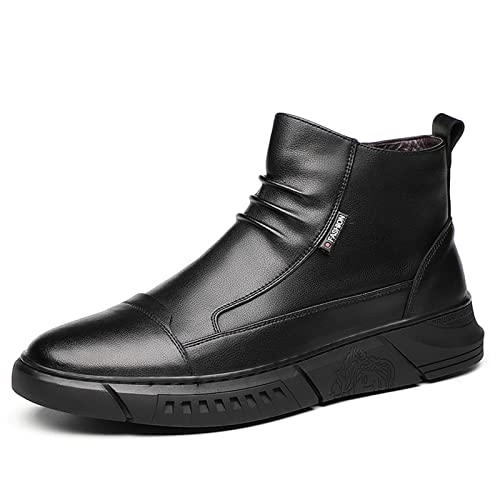 PURCHAWEE Men's Leather Slip-on Chelsea Boots,Casual Non-slip Side Zipper High Top Business Chukka Ankle Boots Formal Boots