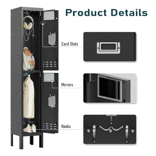 Image of BUTISOW Metal Lockers - 66 inch Height Steel Lockers for Employees with 2 Door Storage Locker with Card Slot for Employees Gym School Home Office Garage - Assembly Required