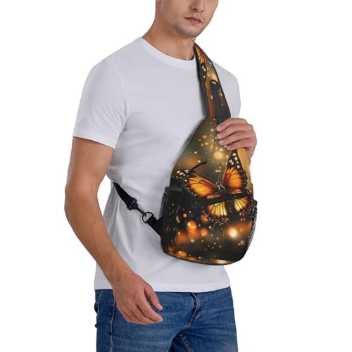 Mochila tipo sling negra con diseño mariposa miniatura 7