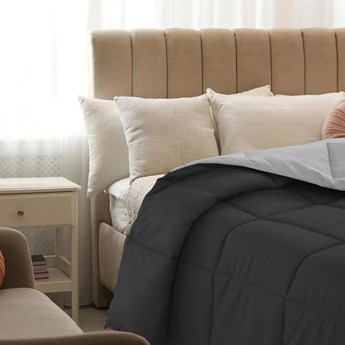Image of Quilt for All Season 150 GSM Comforter Duvet /Ac Blanket King Size Bed Soft Microfiber Lightweight (90 inch X106 inch Inches) - King Size Bed Comforter - Black /Silver Grey Color