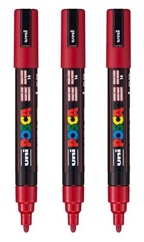 Image of posca PC-5M Water-Based Paint Markers, Reversible Medium Tip (1.8-2.5mm), Dark Red, 3 Count