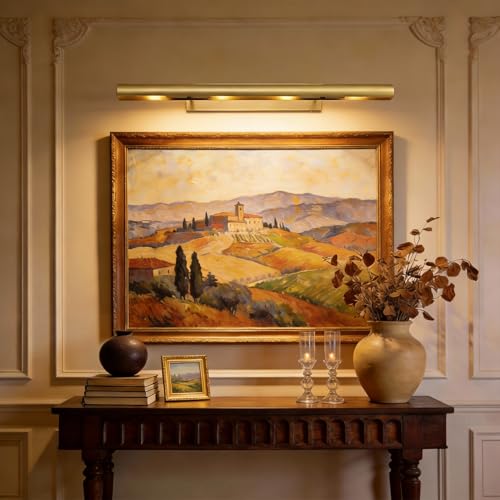 Image of 24 inch Hardwired Picture Light for Wall Brass Picture Art Gallery Light, Dimmable Library Light, 270 Picture Frame Light Art Deco for Museum,Library,Living Room,Bedroom