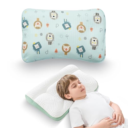 Image of Reidio 1Pc Toddler Pillows with Removable Cotton Pillowcase Ergonomic Design Toddler Pillows for Sleeping Toddler Neck Pillow Kids Pillows Machine Washable 14x20in (Blue Green)