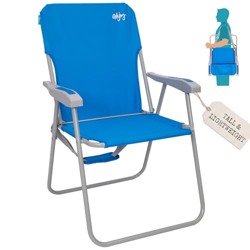 #WEJOY Folding Beach Chair for Adults, Lightweight Beach Chair with Shoulder Straps, High Back Camping Chairs with Hard Armrest, Supports 300lbs for Outdoor Lawn Concert (Blue)