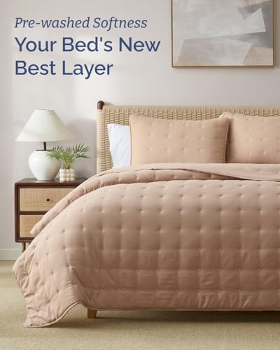 Image of Quilts Full Size - Bedspread for Full Size - Lightweight Comforter Set - Quilt Bedding Set for All-Seasons - Soft, Breathable and Comfy - Summer Coverlet with 2 Pillow Shams - 80 inch x 80 inch, Light Brown