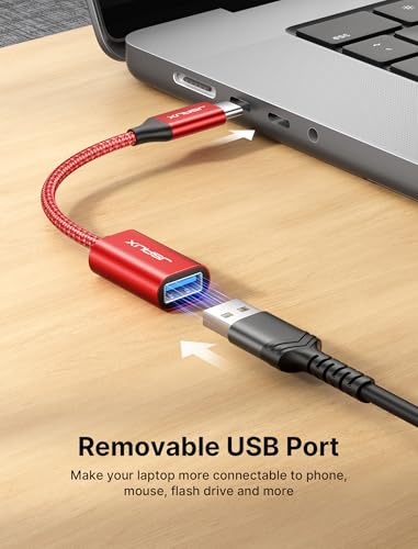 Image of JSAUX USB C to USB 3.0 Adapter [2 Pack], USB C Male to USB Female OTG Cable Adapter Compatible with MacBook Pro /Air, iPhone 17 Pro Max /iPhone Air /16e /16 /15 Series, Samsung Galaxy S25 /S24 /S23-Red