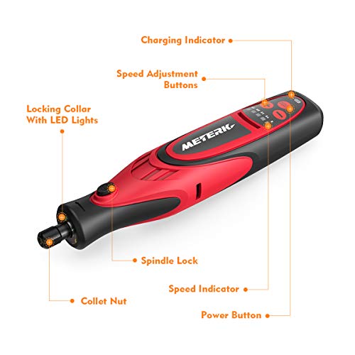 Meterk Cordless Rotary Tool 7.4V Mini DIY Electric Rotary Multi-Tool Kit 5-Speed Adjustable, 4 Front LED Lights and 38pcs Accessories for Carving, Engraving, Sanding, Polishing and Cutting