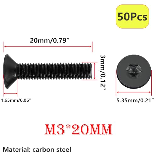 Qrity 50 PCS Flat Head Machine Screws, M3 x 20mm Countersunk Head Torx Screws - Image 2