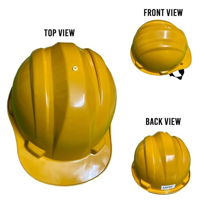 Image of LADWA Yellow Heavy Duty Superior Safety Helmet, ISI Marked Industrial Protective Hard Hat for Construction, Factory and Outdoor Workplace Safety Use (Pack of 10)
