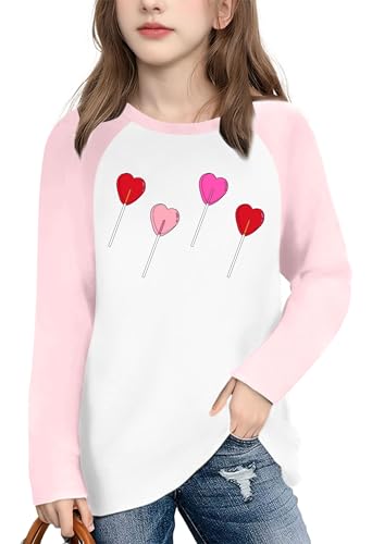 Image of Girls Valentine Shirts for Kids Valentines Heart Graphic Tshirts Casual Long Sleeve Shirts Love Heart Tee