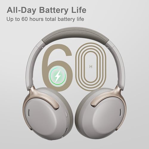 Image of LORELEI QC30 Hybrid Active Noise Cancelling Headphones, 60H Playtime, Built-in Mic, Wireless Over Ear Headsets with Case,Bluetooth 5.4,Deep Bass Comfort Fit Soft-Earpads Fast Charging -Dunes Grey