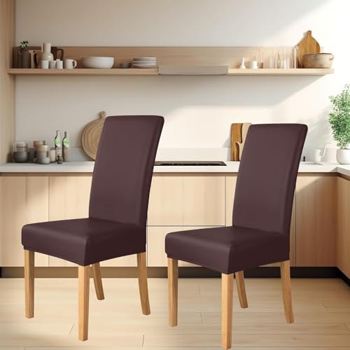 Housses de chaise imperméables chocolat en lot de 6 pour salle à manger - 2