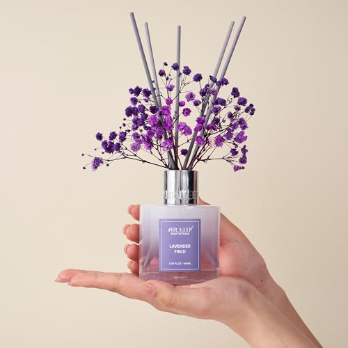 Image of Airkeep Reed Diffuser Set,3.38 fl oz (100 ml) - Lavender Field Oil Diffusers with 8 Reed Sticks, Home Fragrance Reed Diffuser for Bathroom Shelf Decor
