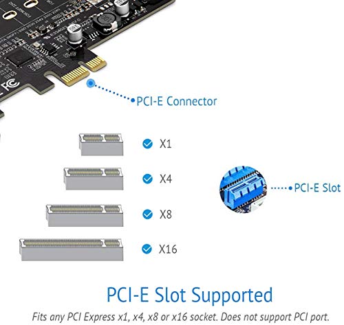 Image of PCI-E to USB 3.0 PCI Express Card incl.1 USB C and 2 USB A Ports,Adding M.2 NVME SATA III SSD Devices to a PC or Motherboard Using M.2 NVME to PCIe 3.0 Adapter Card with Low Profile Bracket