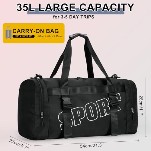22″ Multipurpose Gym Travel Bag with Shoe & Wet Compartments for Men & Women, Carry On Bags for Airplanes, 35L Duffle Bag for Fitness Yoga Sports & 3-5 Days Weekender Overnight (Black)3