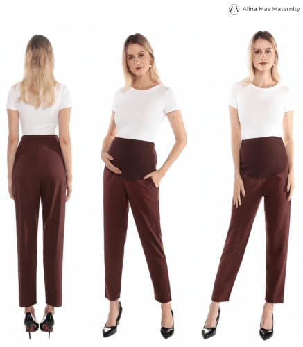 Image of Maternity Pants Work Over The Belly with Pockets, Womens Pregnancy Dress Pants Office Clothes Trousers Stretch Summer