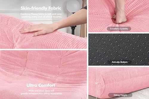 Image of Bean Bag Chair,Giant Beanbag Chairs for Adults,Comfy Large Fireside Chair Lazy Sofa,Corduroy Bean Bag Lounger with Memory Foam Filled,Floor Sofa Couch for Home,Living Room (Pink, 3-Seater)