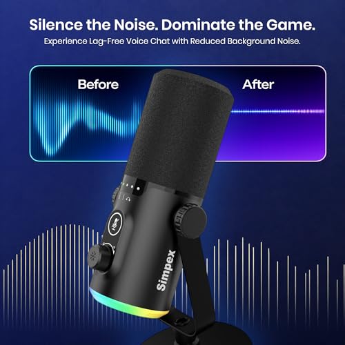Image of Simpex (SDM-002 USB /XLR Dynamic Podcast Microphone with RGB Lighting, Gain & Mute Control, Desk Stand for PC for Podcasting, Gaming, Streaming, Recording, Focused Recording Pure Sound no Noise