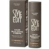 Style Edit Hair Building Fibers for Thinning Hair | Conceals Receding Hairlines, Fine Hair & Bald Spots for Fuller looking hair, 100% Plant-Based Thickening Powder for Men & Women, Light Brown 0.88oz