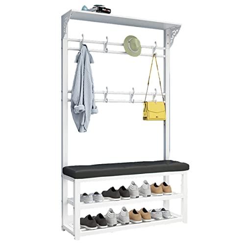 GXXINGIN Perchero de pie para Guardar Zapatos Ben con cojín de Cuero sintético y estantes y Ganchos para Zapatos de 2 Niveles para Dormitorio, Pasillo, Sala de Estar (Color: Blanco, tamaño: 100 cm)