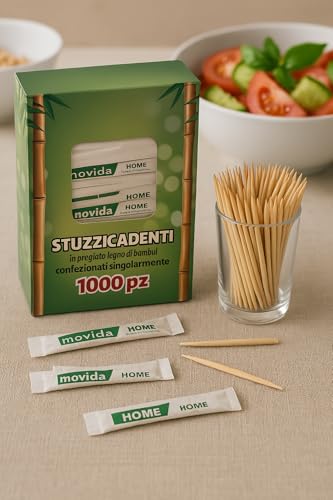 Palillos de madera de bambú, 1000 unidades, envueltos individualmente, naturales y biodegradables, ideales para uso doméstico, restaurantes y bares
