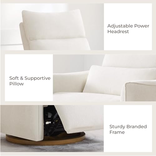CHITA Swivel Rocker Recliner Chair, Power Nursery Glider Recliner, Nursery Rocking Chair with Adjustable Power Headrest, FSC Certified, Solid Wood Base, Cream