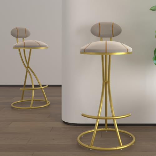 Set de 2 Butacos para Barra Calivox, Asiento Redondo de Terciopelo con Rayas, Estructura Dorada de Metal, Altura para Barra de Cocina miniatura 4