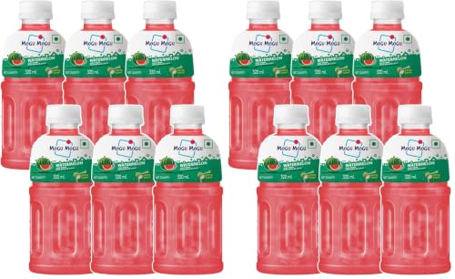 Image of Mogu Mogu Watermelon Juice Drink with Nata de Coco Jelly 320ml (Pack of 12)| Refreshing Tropical Thai-Made Sip & Chew Beverage