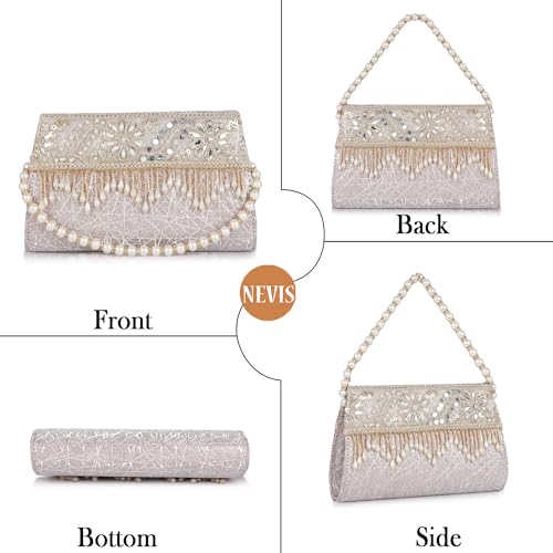 Image of Nevis Women's Embellished Clutch with Pearl Handle | Fancy Designe & Wedding Potli Bag for Festive & Evening