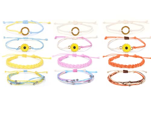 Image of Caiyao 4 Pcs Summer Surfer Wave Anklet Bracelets Adjustable Strand Braided String Rope Bracelets Waterproof Handmade Sunflower Bracelets Anklets Jewelry for Women