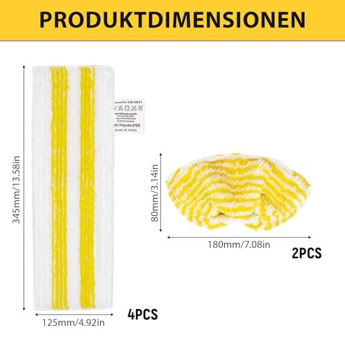 Universal Bodentuchset für kärcher dampfreiniger zubehör SC 2/3/4/5, 6er Set mit 4 Bodentüchern und 2 Überzügen, Klettverschluss-System, waschbar, langlebig für gründliche Bodenreinigung