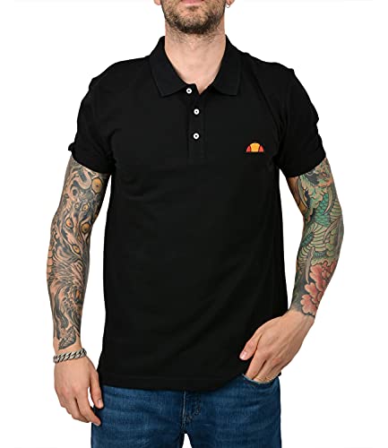 ✅ FIT - Regular Ellesse Polo Uomo Manica Corta Logo Patch Ricamo 100% Cotone (Black, XXL, XX_l)