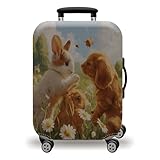 LNXSESN Funda Maleta Cabina Conejo Perro Verde Funda para Maletas de Viaje Elástico Fundas Maletas de Viaje Lavable Protector de Equipaje con Cremallera Fundas para Maleta para 22-25 Pulgadas