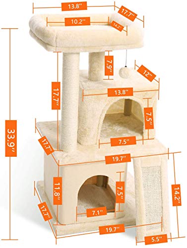 Amazon Brand – Eono Katzenbaum Kratzbaum Kratzbäume Katzenmöbel mit Sisal-Seil Plüsch Liege höhlen Spielhaus Spielzeug für Katzen Beige - Image 5
