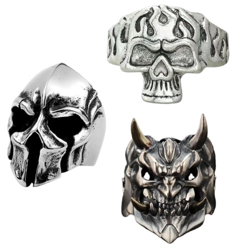 WHGHNCQ Anéis de homem, 3 peças anel de aço inoxidável para homem mulher anel caveira Biker carvão Hip Hop Punk, anel de homem, anel de aço inoxidável para homem, anel caveira, Aço inoxidável