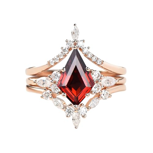 Kite Cut Gemstone Engagement Rings for Women 10K 14K 18K White Yellow Rose Gold Gemstone Wedding Ring Set Bridal Set 3pcs V Shaped Wedding Band Anniversary Promise Rings