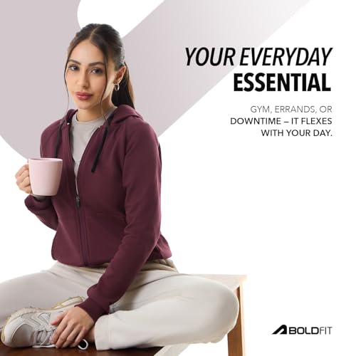 Image of Boldfit Sweatshirt for Woman Long Sleeve Hoodies for Women Full Zipper Winter Jacket for Woman Lightweight Winter wear for Women Stylish