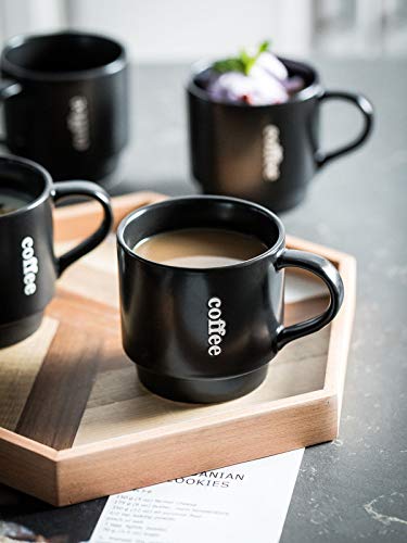 Lauchuh Stackable Coffee Mug Set With Rack - 15 Ounce For Coffee, Tea, Cocoa, Milk, Christmas Mugs Gift Set Of 4 Black Matte,Black #TOP6