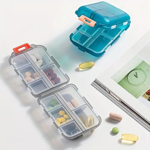 Image of Pack of 2 Premium Pill Organizer Portable Medicine Organizer Box, Moisture Free & BPA Free - Ideal Tablet Box for Medicine, Vitamins & Supplements (Muliticolor)