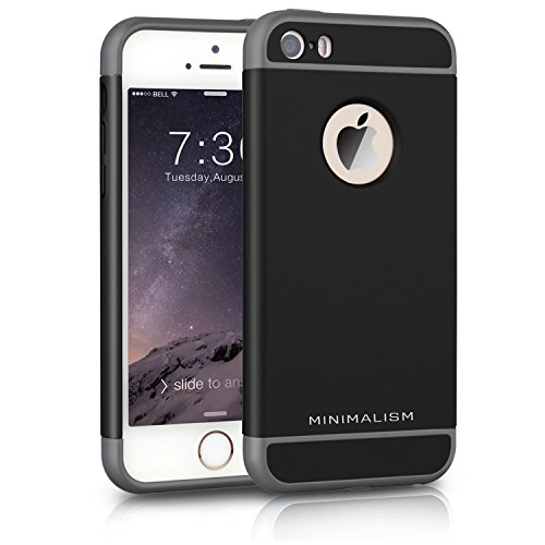 iPhone SE Case,Minimalism 3 in 1 Ultra Thin and Slim Hard Case Coated Non Slip Matte Surface with Electroplate Frame for Apple iPhone 5, iPhone 5S, iPhone SE -Black