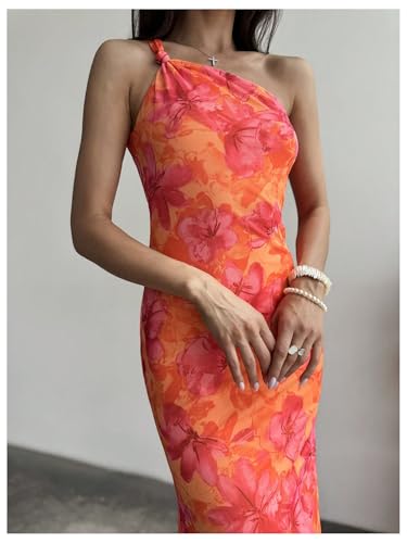 GORGLITTER Women's Floral Asymmetrical Bodycon Maxi Long Dress One Shoulder Summer Graduation Going Out Sundresses4
