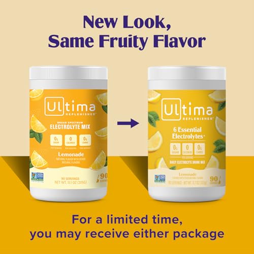 ultima replenisher daily electrolyte powder drink mix  sugar free  lemonade 90 servings  hydration powder with 6 key electrolytes and trace minerals  keto friendly vegan non-gmo