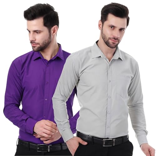 Image of XJARVIS Austin Men's Combed Cotton Shirt | Solid Plain Formal & Casual Shirt for Men | Regular Fit | Spread Collar | Full Sleeve | Office Wear Shirt with Pocket