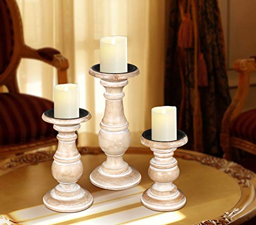 The Wooden Town White Wash Candle Holder Set of 3 – 10