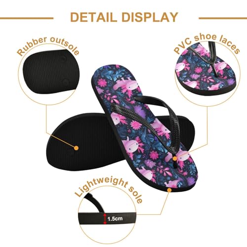 ALAZA Cute Axolotl Leaves Flip Flops for Women Fashion Beach Slippers Comfort Mens Flip Flops Non-Slip Rubber Shower Slippers Sandal for Hotel Travel Sport,XS3