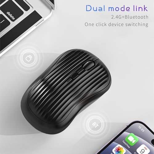 Image of ONE-UP Wireless Mouse, 2.4G + BT, Rechargeable Battery, 4-Key, DPI: 800 /1200 /1600, Silent, Type-C, USB Nano Receiver, Ergonomic, Portable, for Laptop, Chromebook, PC, Mac, Windows (Black)