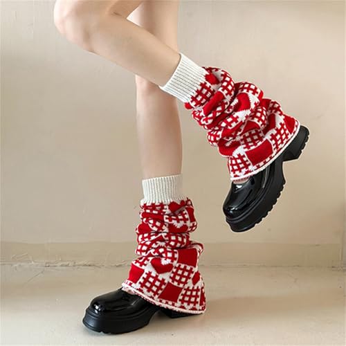 Image of Y2K Kawaii Leg Warmers Knitted Flare Leg Sleeves Love Heart Pattern Boots Cuffs Valentine's Ankle Heap Socks