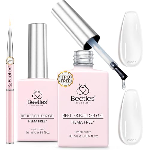 Gelab cosmetics LLC Beetles Builder Gel for Nails,2 Pcs 8 in 1 Clear Building Gel,for Strengthening Natural Nail Instant Apex & Extension for DIY Salon at Home,Friendly for Beginner,UV LED Lamp Cured