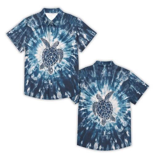 Image of Kids Tie-dye Hawaiian Shirt 80s Button Down Retro Short Sleeve Casual Beach Tropical Funny Party Outfits for Boys